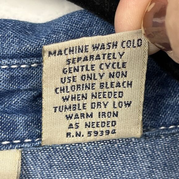 At Last Woman Size 22/24W Denim Button Up Shirt Hearts Embroidery Cottage Granny - Picture 7 of 13